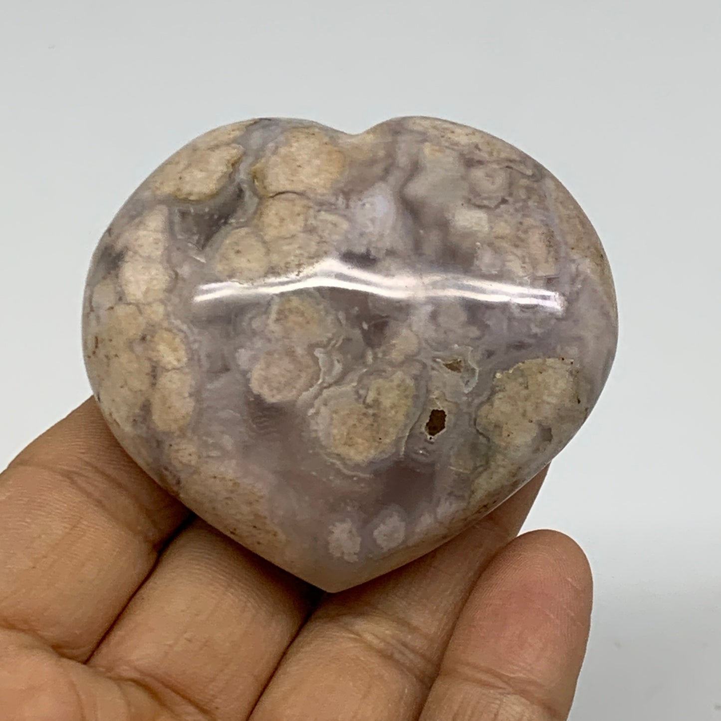 0.26 lbs, 2.1"x2.3"x1.2", Cherry Blossom Flower Agate Heart Crystal,  B37124