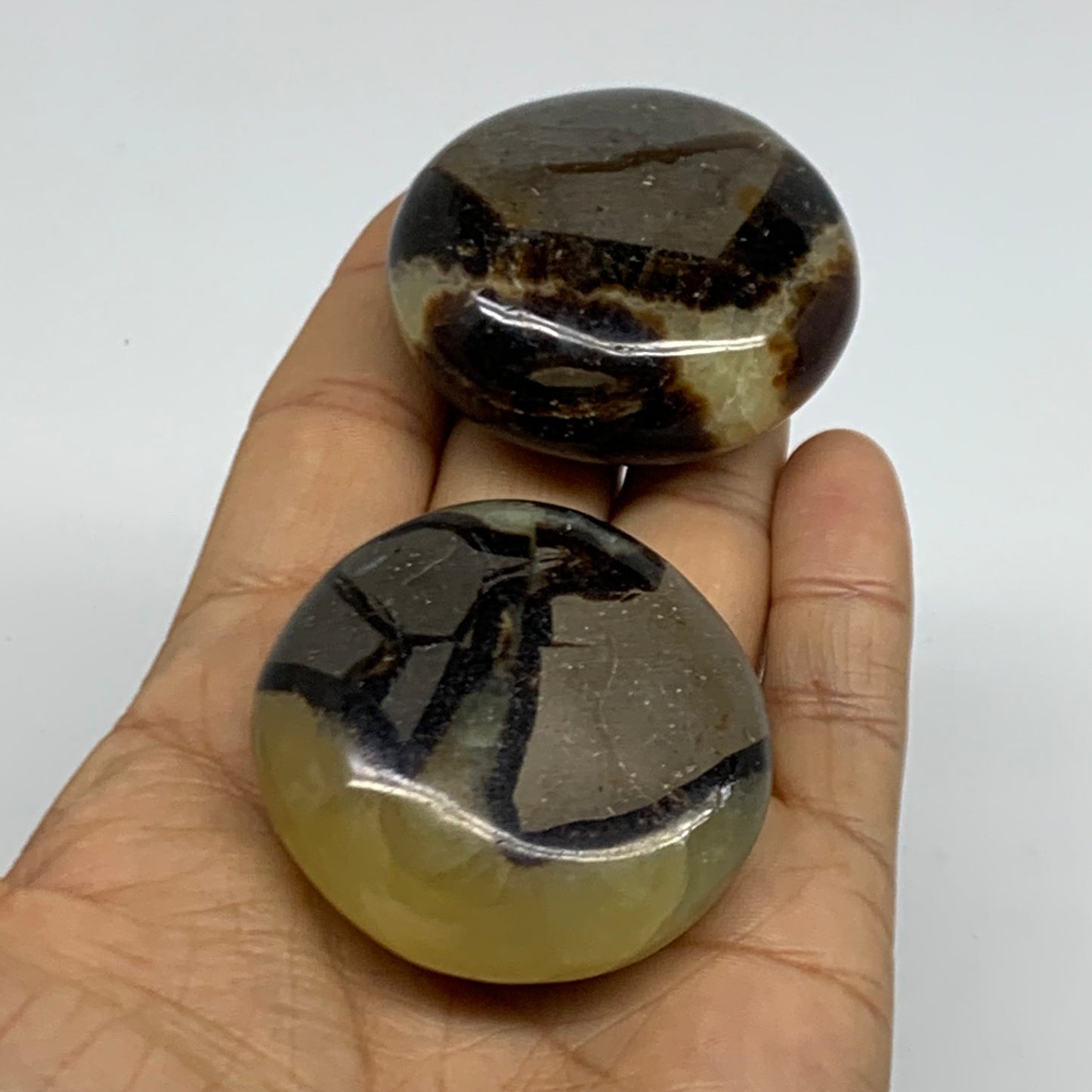 145g,1.9"-1.9", 2pcs, Septarian Nodule Palm-Stone Polished Crystal, B37960