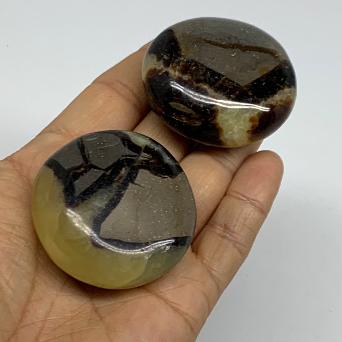 145g,1.9"-1.9", 2pcs, Septarian Nodule Palm-Stone Polished Crystal, B37960