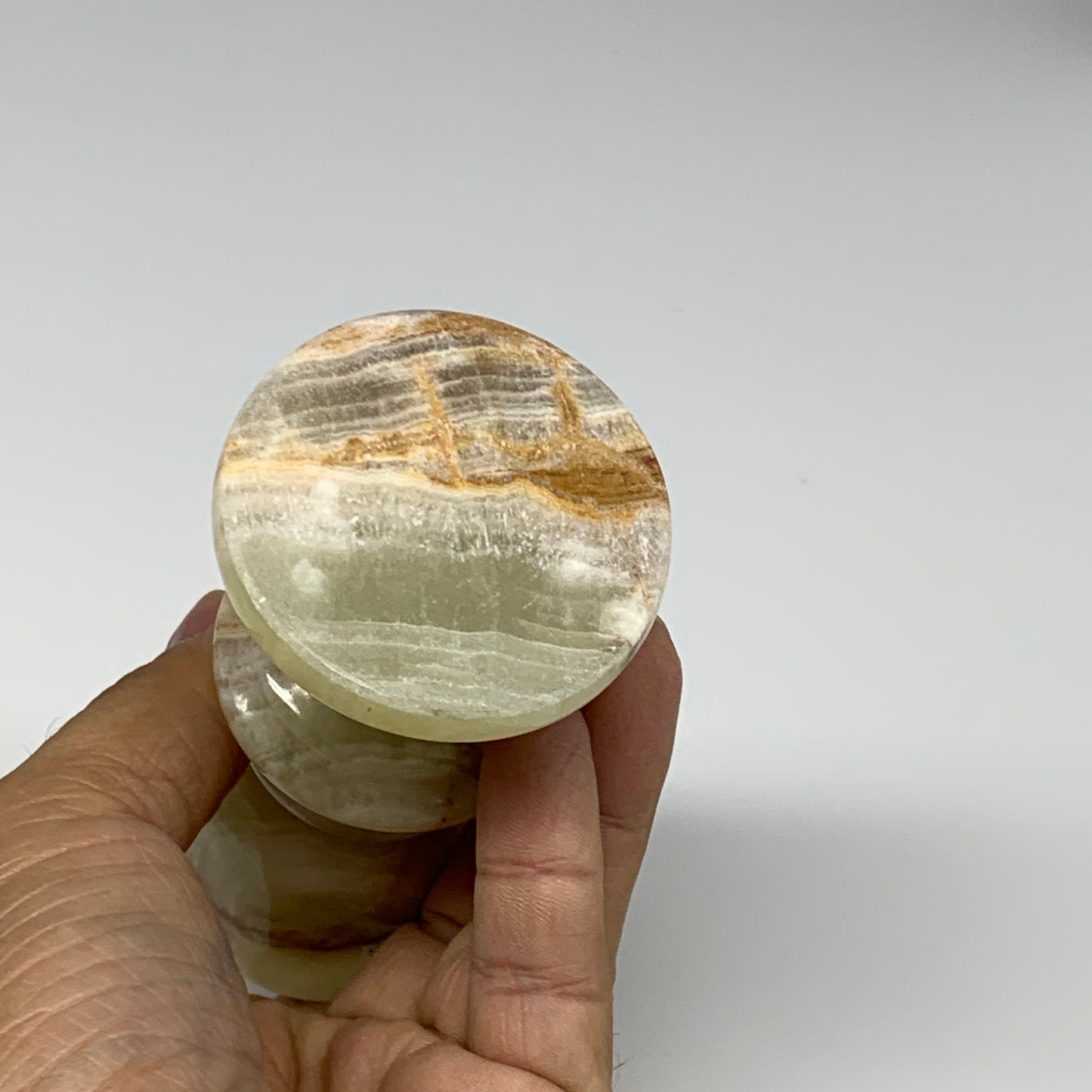 261g, 3.8"x1.9", Natural Green Onyx Candle Holder Gemstone Hand Carved, B32145