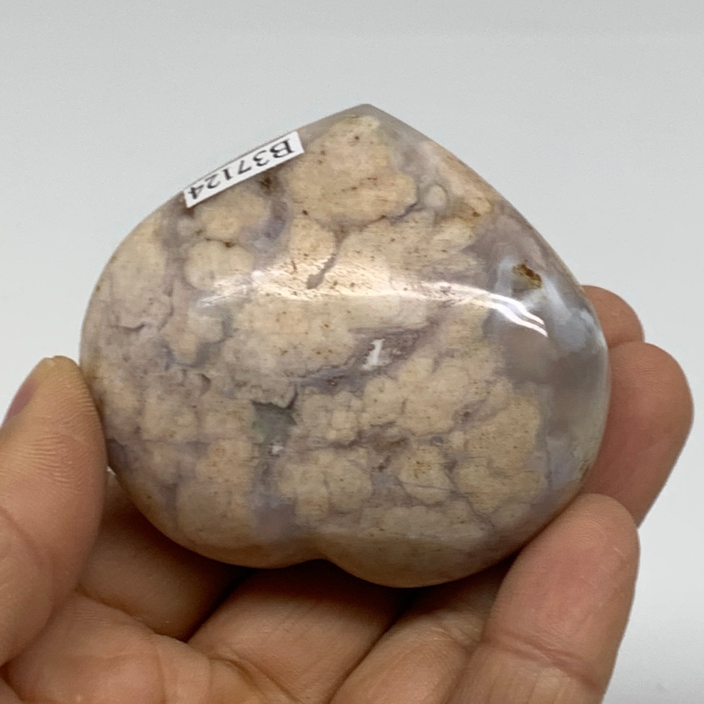 0.26 lbs, 2.1"x2.3"x1.2", Cherry Blossom Flower Agate Heart Crystal,  B37124