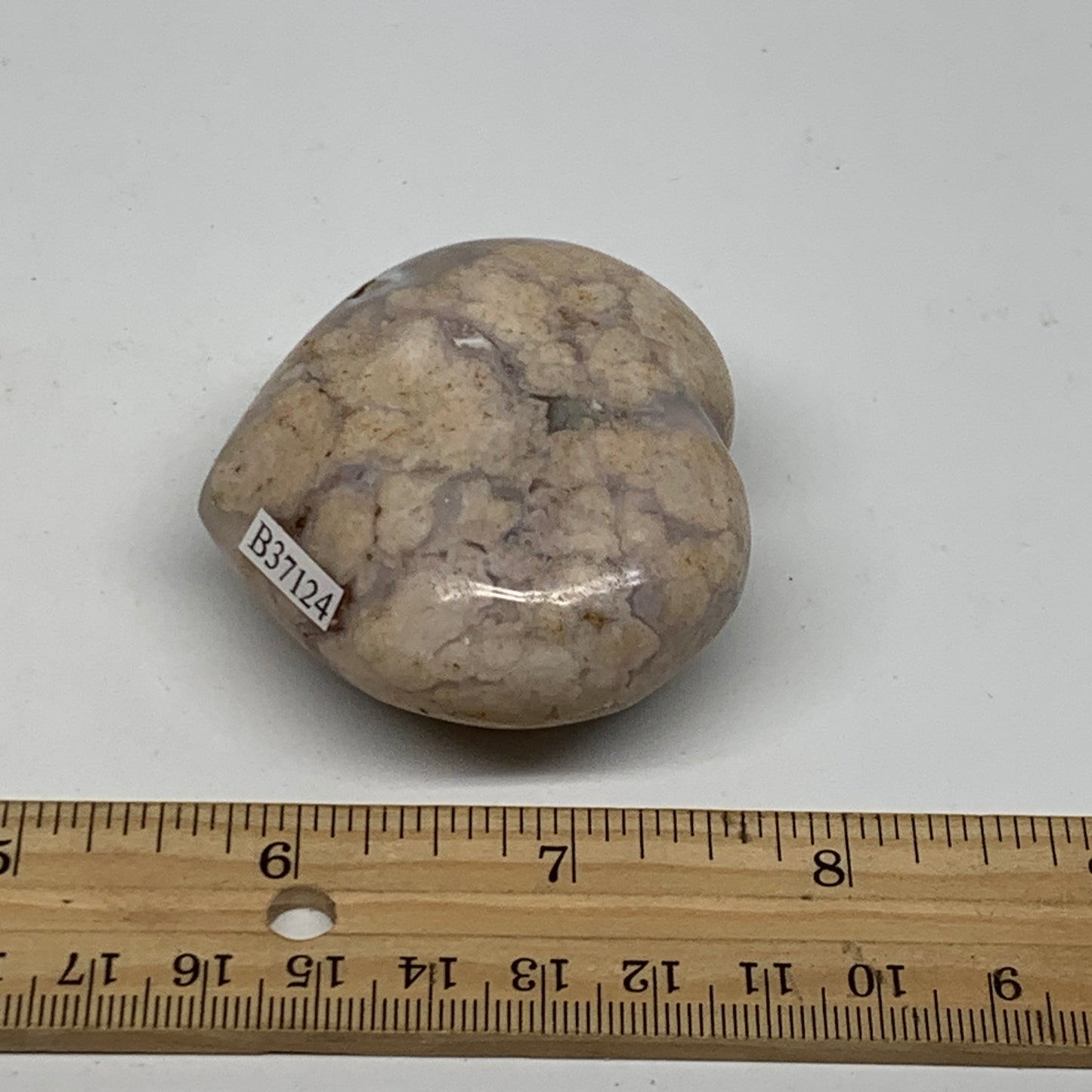 0.26 lbs, 2.1"x2.3"x1.2", Cherry Blossom Flower Agate Heart Crystal,  B37124