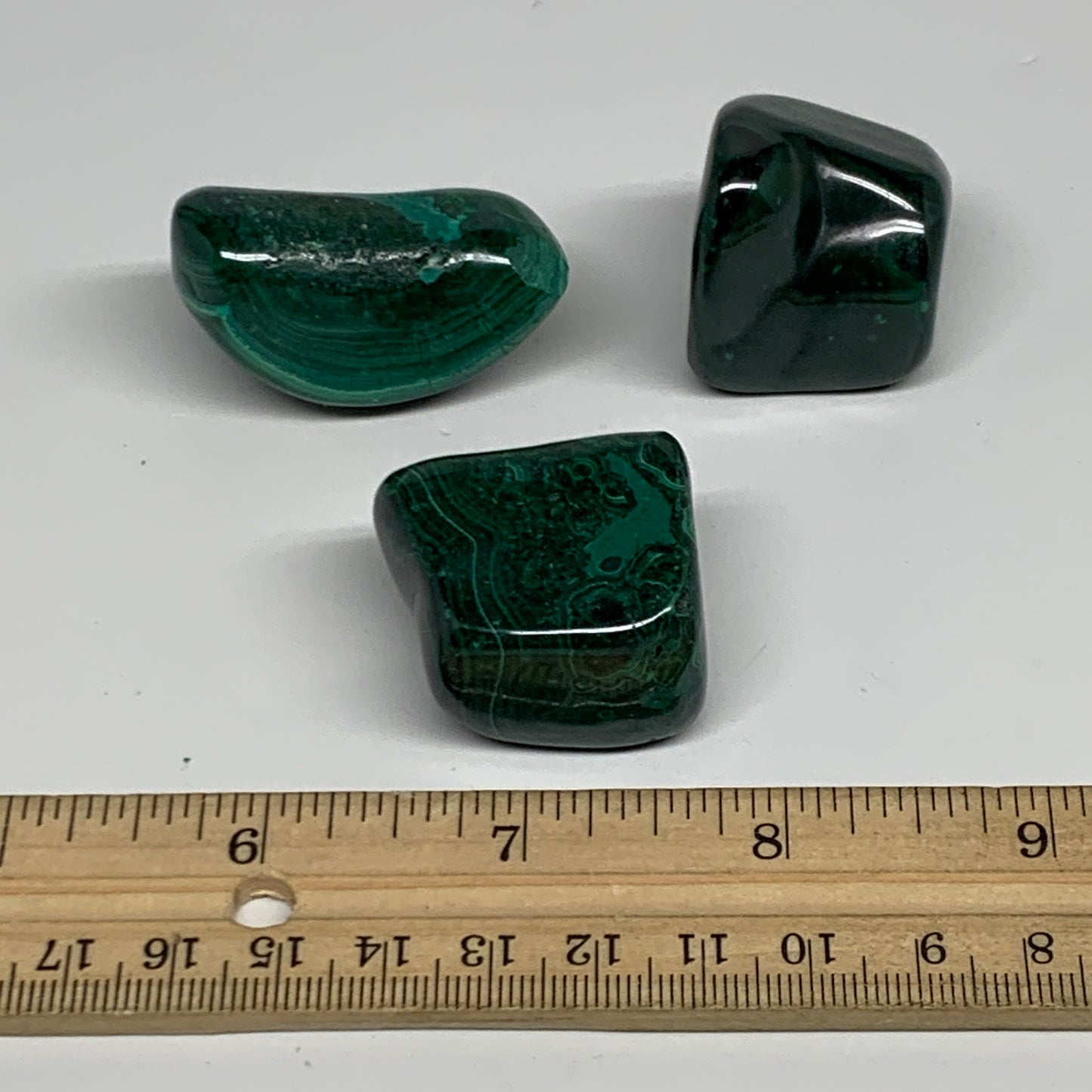 155.8g, 1"-1.7", 3pcs, Natural Small Malachite Tumbled Polished, B32825