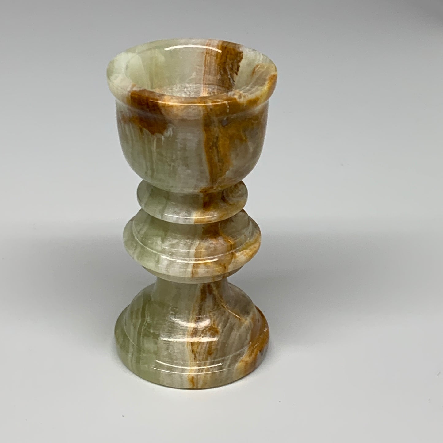 261g, 3.8"x1.9", Natural Green Onyx Candle Holder Gemstone Hand Carved, B32145