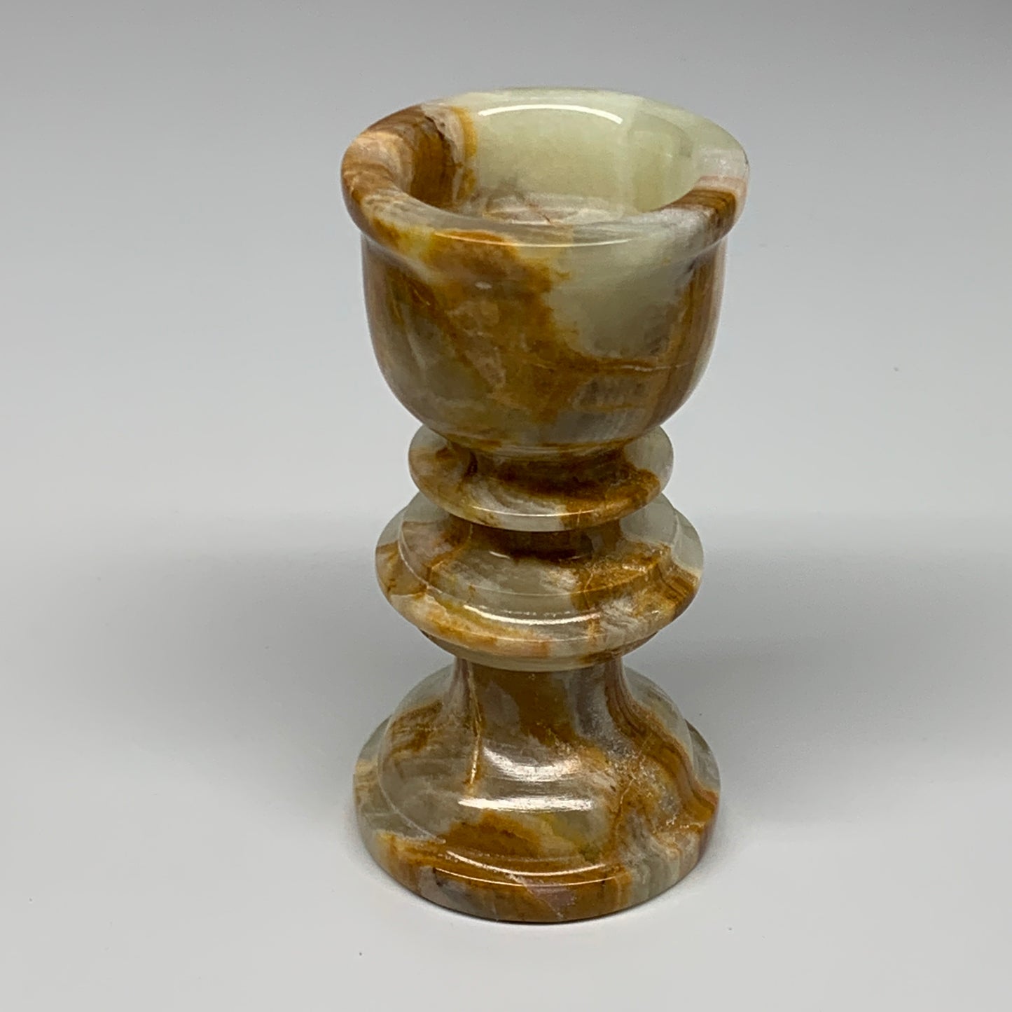 261g, 3.8"x1.9", Natural Green Onyx Candle Holder Gemstone Hand Carved, B32145