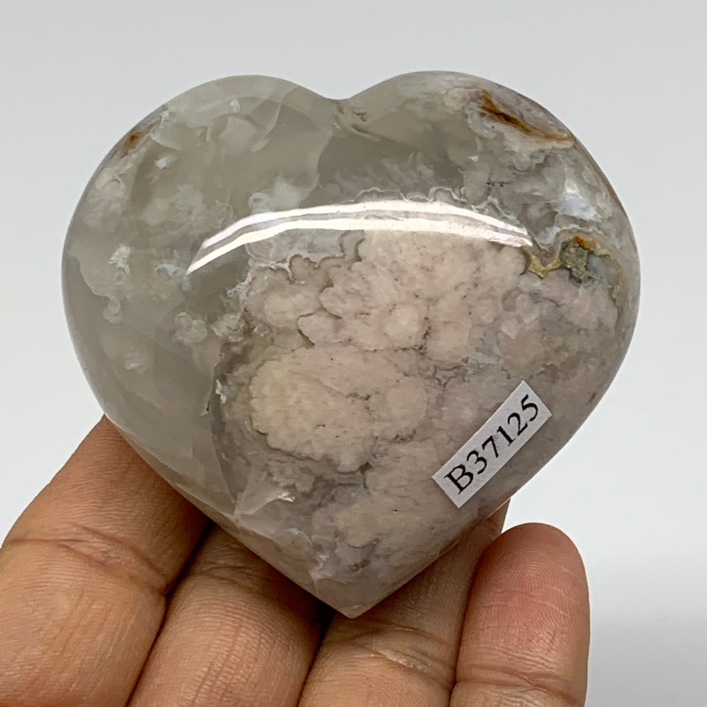 0.38 lbs, 2.4"x2.6"x1.4", Cherry Blossom Flower Agate Heart Crystal, B37125