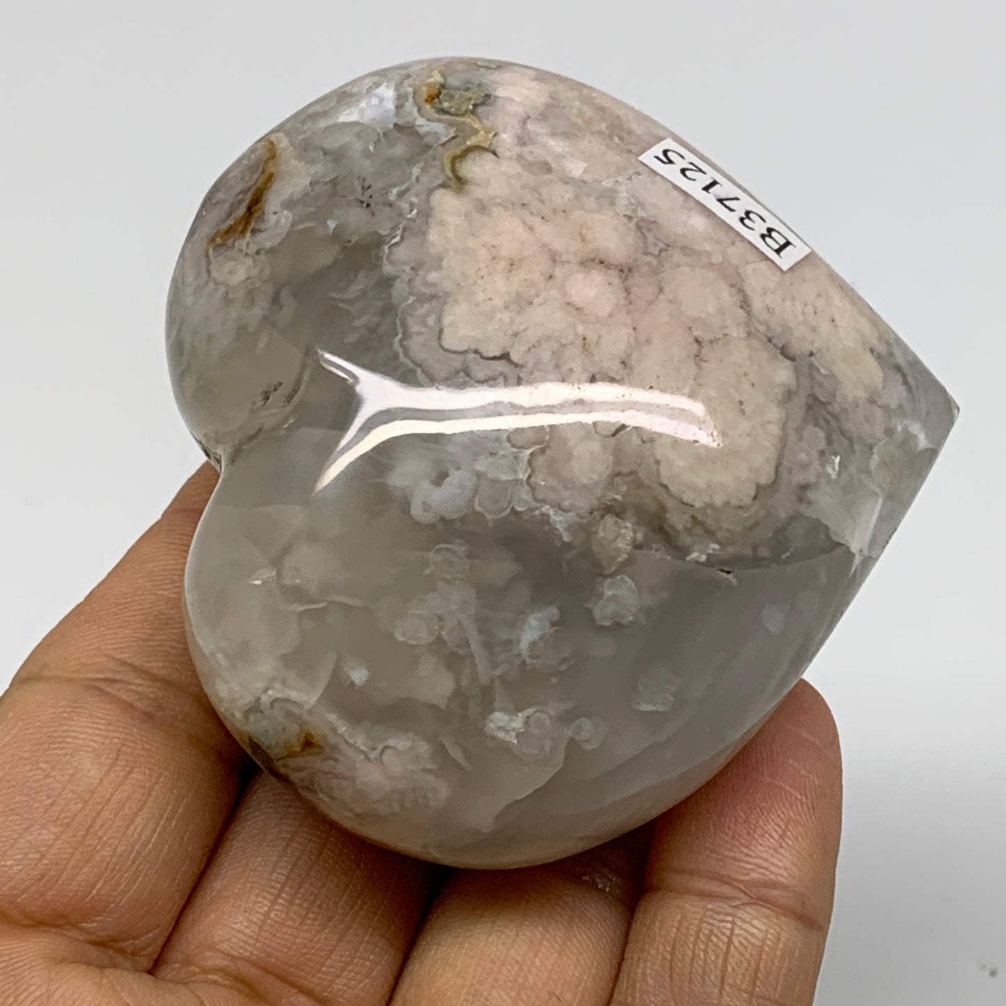 0.38 lbs, 2.4"x2.6"x1.4", Cherry Blossom Flower Agate Heart Crystal, B37125