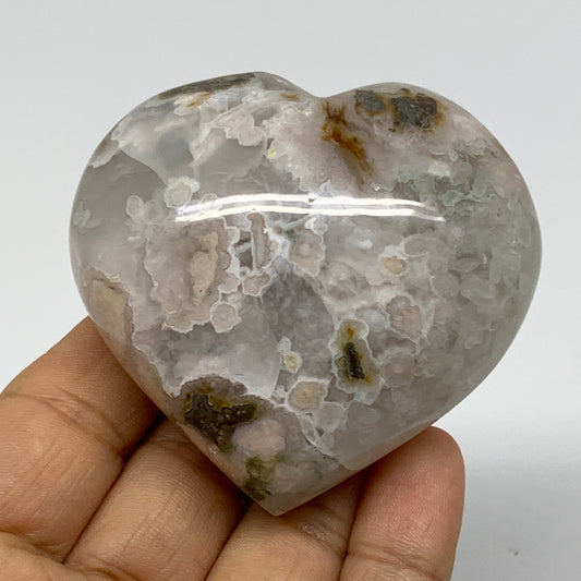 0.38 lbs, 2.4"x2.6"x1.4", Cherry Blossom Flower Agate Heart Crystal, B37125