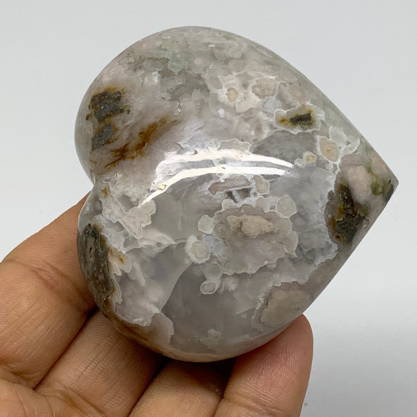 0.38 lbs, 2.4"x2.6"x1.4", Cherry Blossom Flower Agate Heart Crystal, B37125