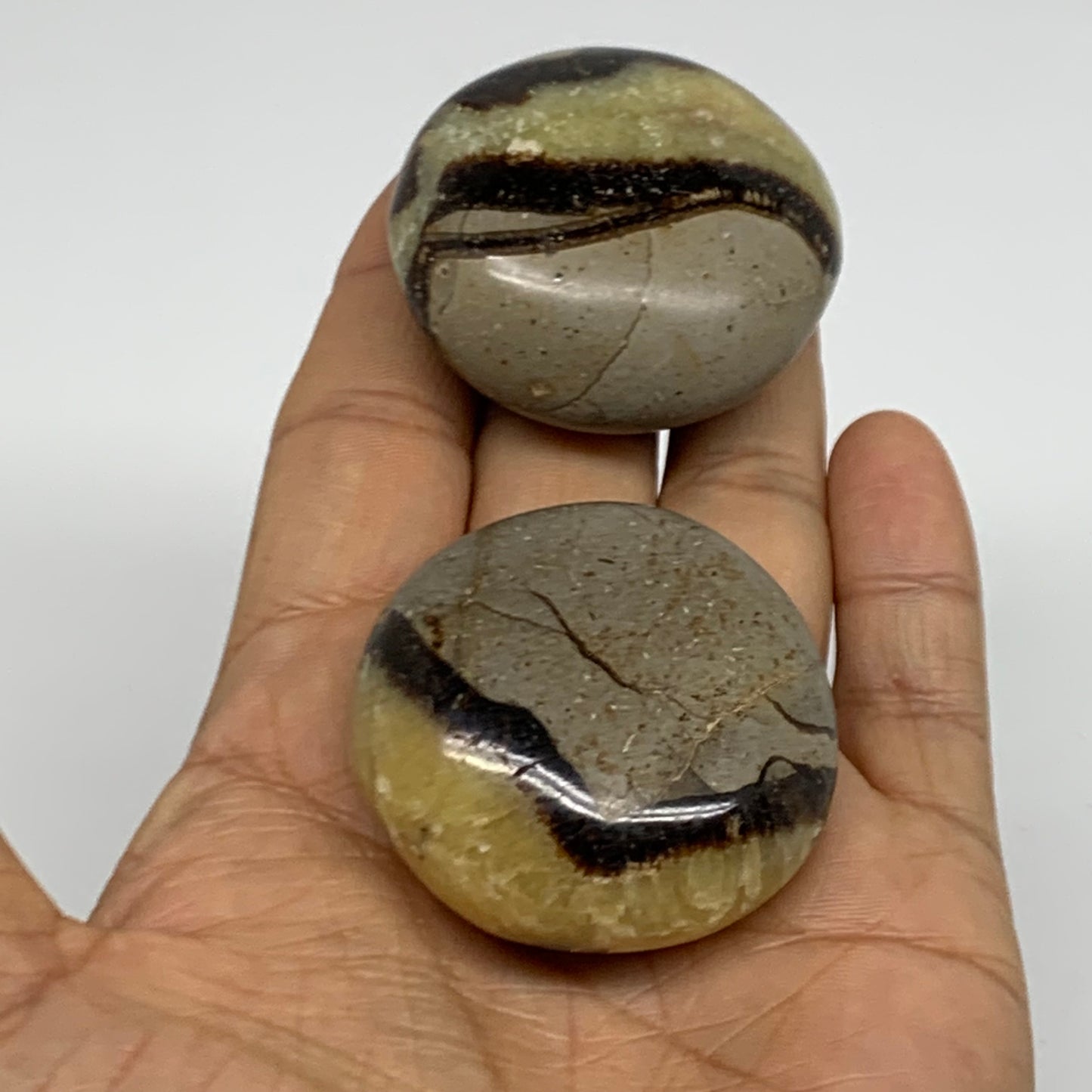 125.6g,1.7"-1.8", 2pcs, Septarian Nodule Palm-Stone Polished Crystal, B37961