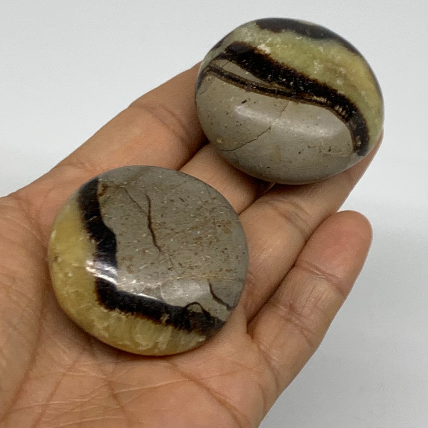 125.6g,1.7"-1.8", 2pcs, Septarian Nodule Palm-Stone Polished Crystal, B37961