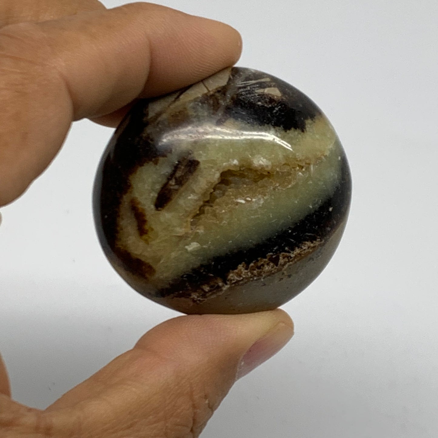 125.6g,1.7"-1.8", 2pcs, Septarian Nodule Palm-Stone Polished Crystal, B37961