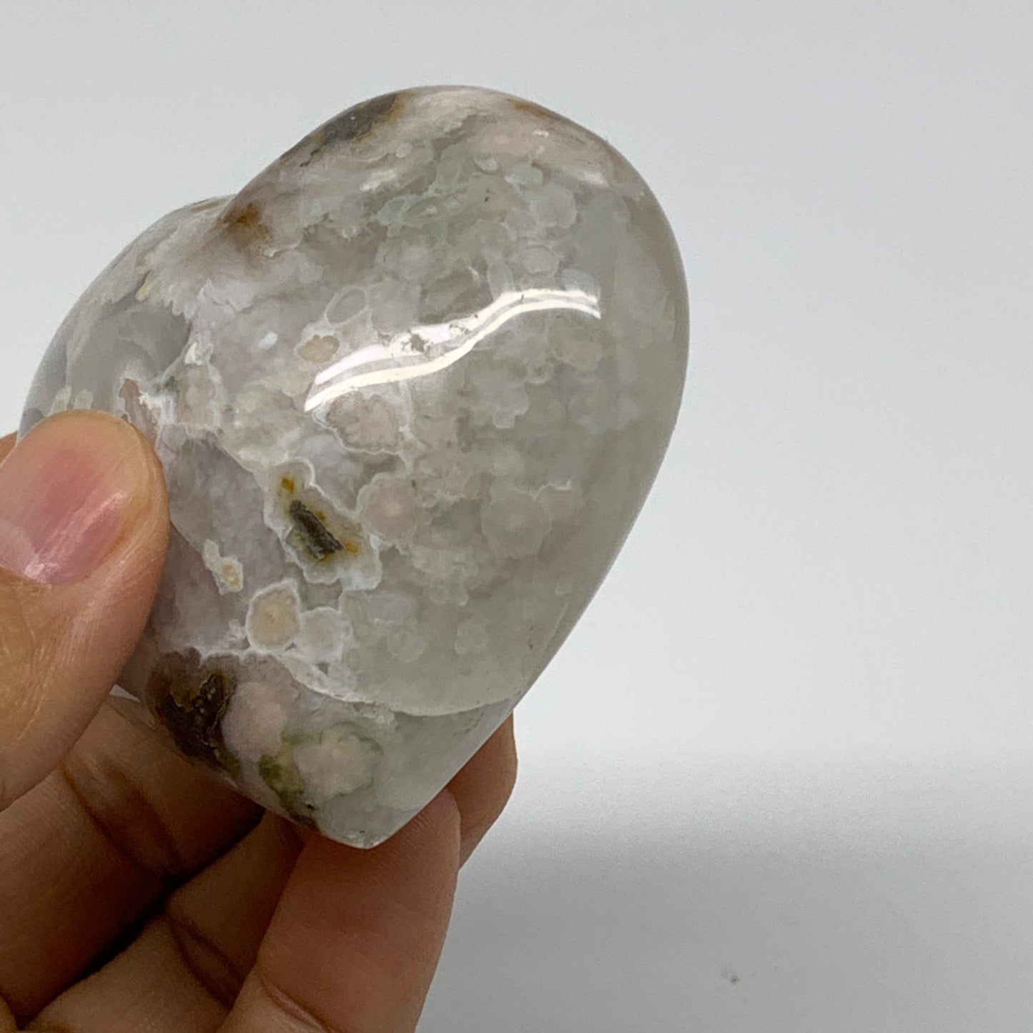 0.38 lbs, 2.4"x2.6"x1.4", Cherry Blossom Flower Agate Heart Crystal, B37125