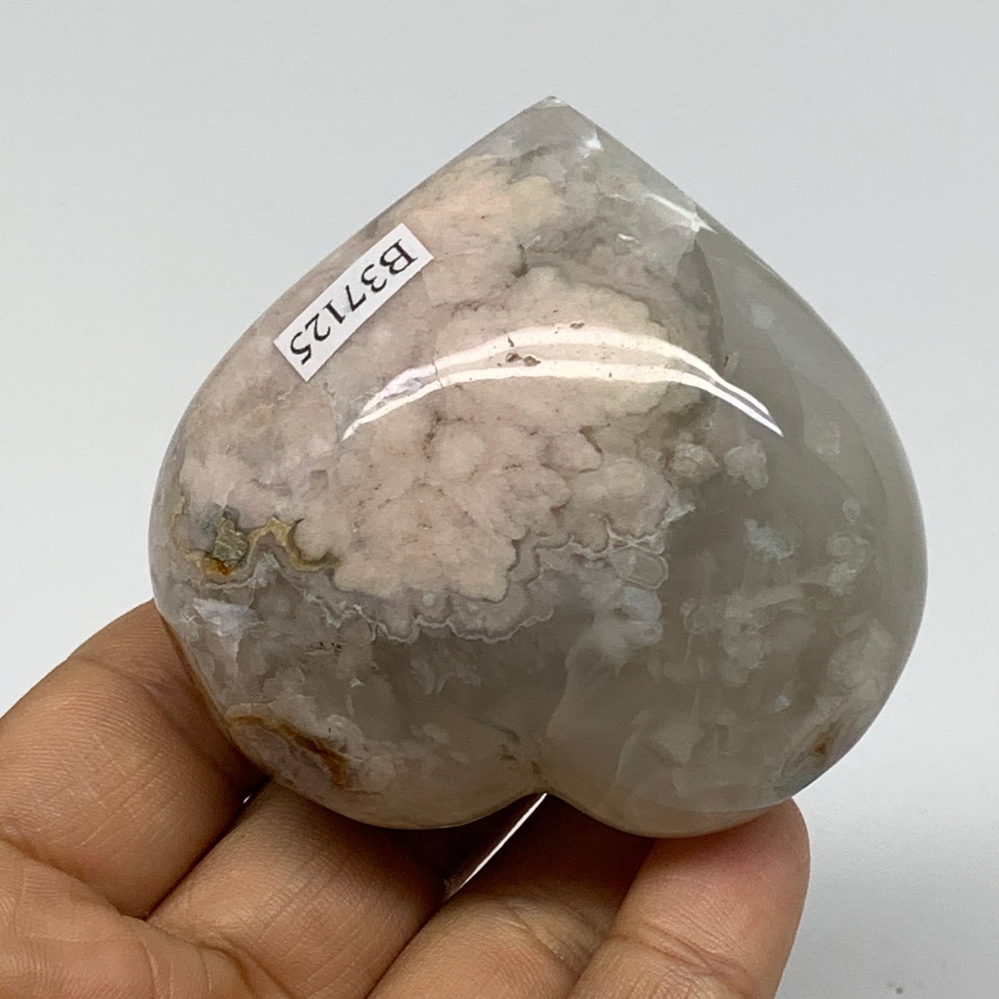 0.38 lbs, 2.4"x2.6"x1.4", Cherry Blossom Flower Agate Heart Crystal, B37125