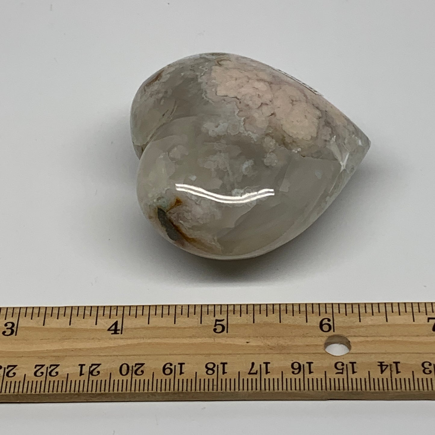 0.38 lbs, 2.4"x2.6"x1.4", Cherry Blossom Flower Agate Heart Crystal, B37125