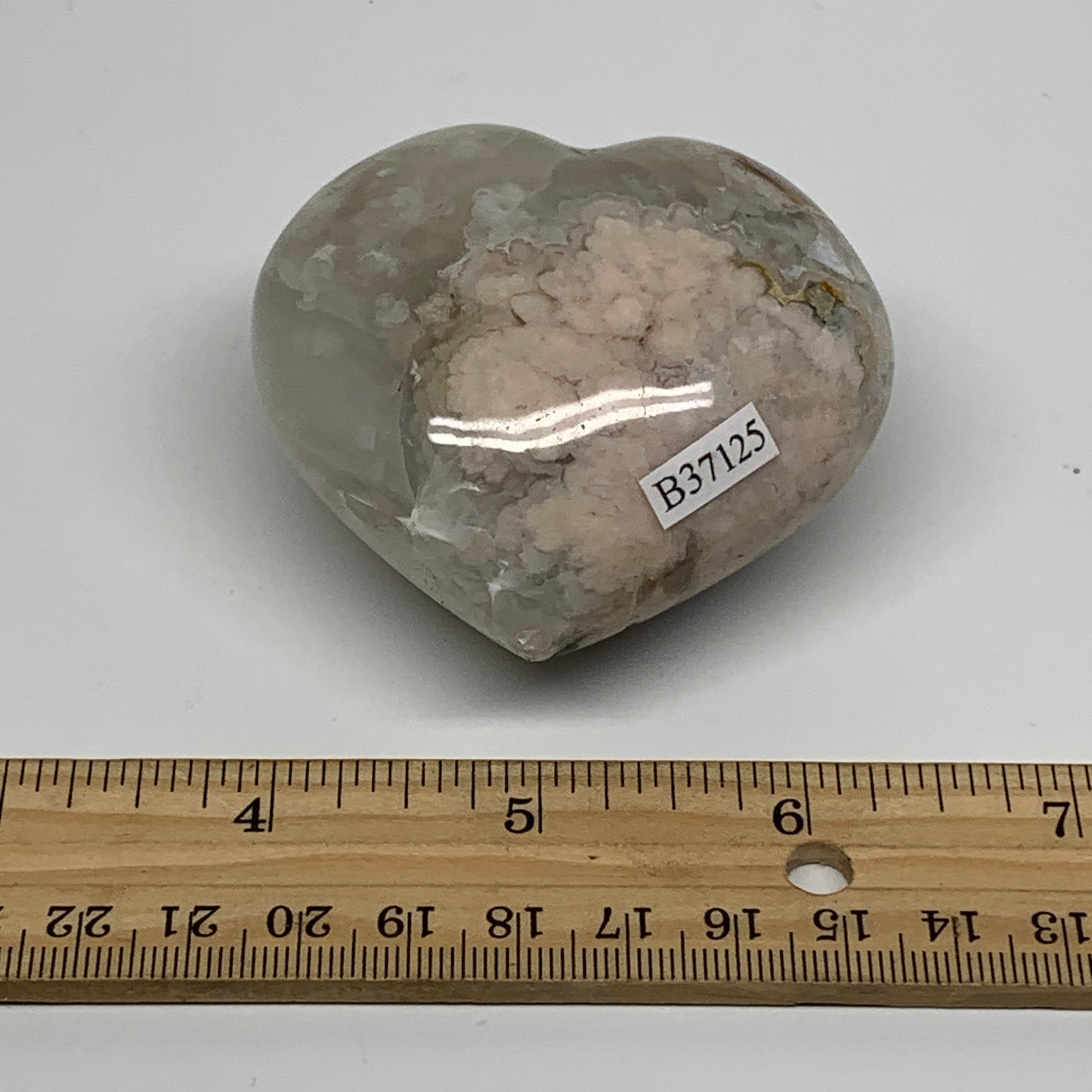 0.38 lbs, 2.4"x2.6"x1.4", Cherry Blossom Flower Agate Heart Crystal, B37125