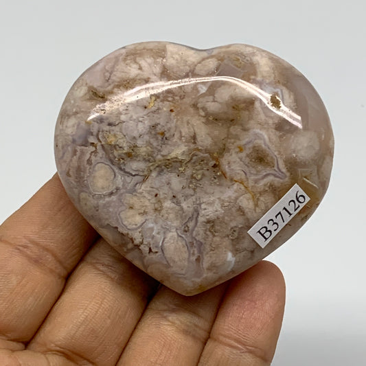 0.24 lbs, 2.2"x2.4"x0.9", Cherry Blossom Flower Agate Heart Crystal, B37126