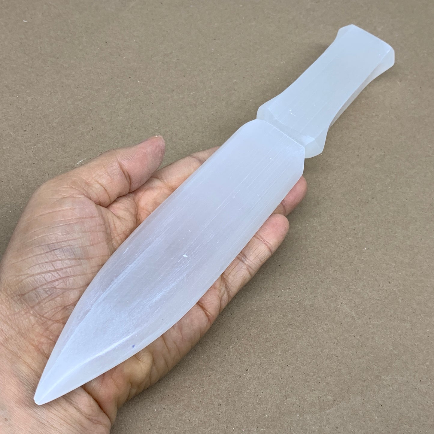 320g, 11.5"x1.6"x0.7", Natural Selenite Crystal Dagger (Satin Spar), B36226