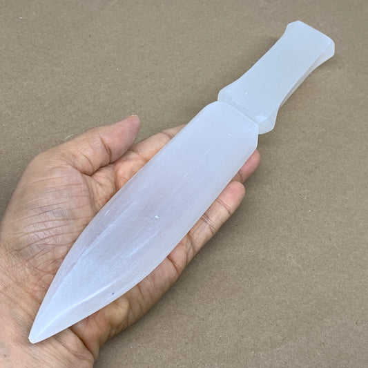320g, 11.5"x1.6"x0.7", Natural Selenite Crystal Dagger (Satin Spar), B36226
