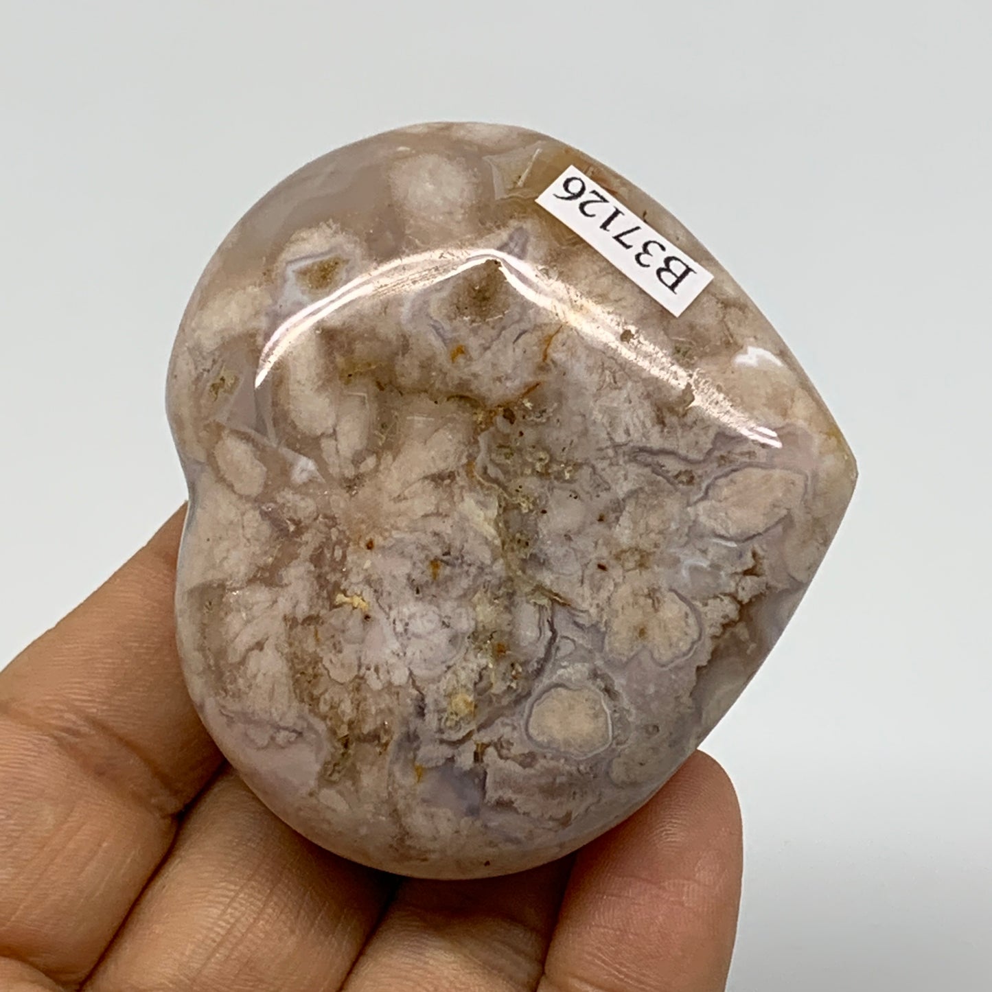 0.24 lbs, 2.2"x2.4"x0.9", Cherry Blossom Flower Agate Heart Crystal, B37126