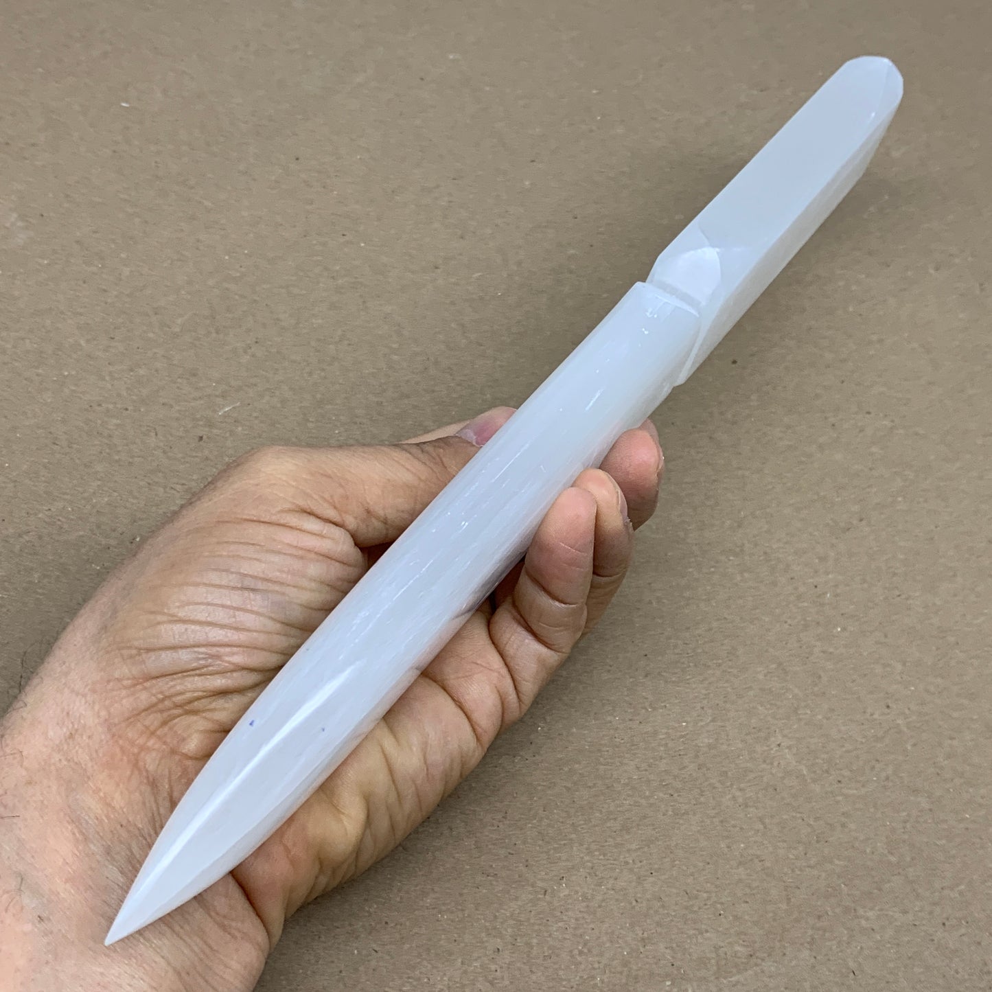 320g, 11.5"x1.6"x0.7", Natural Selenite Crystal Dagger (Satin Spar), B36226