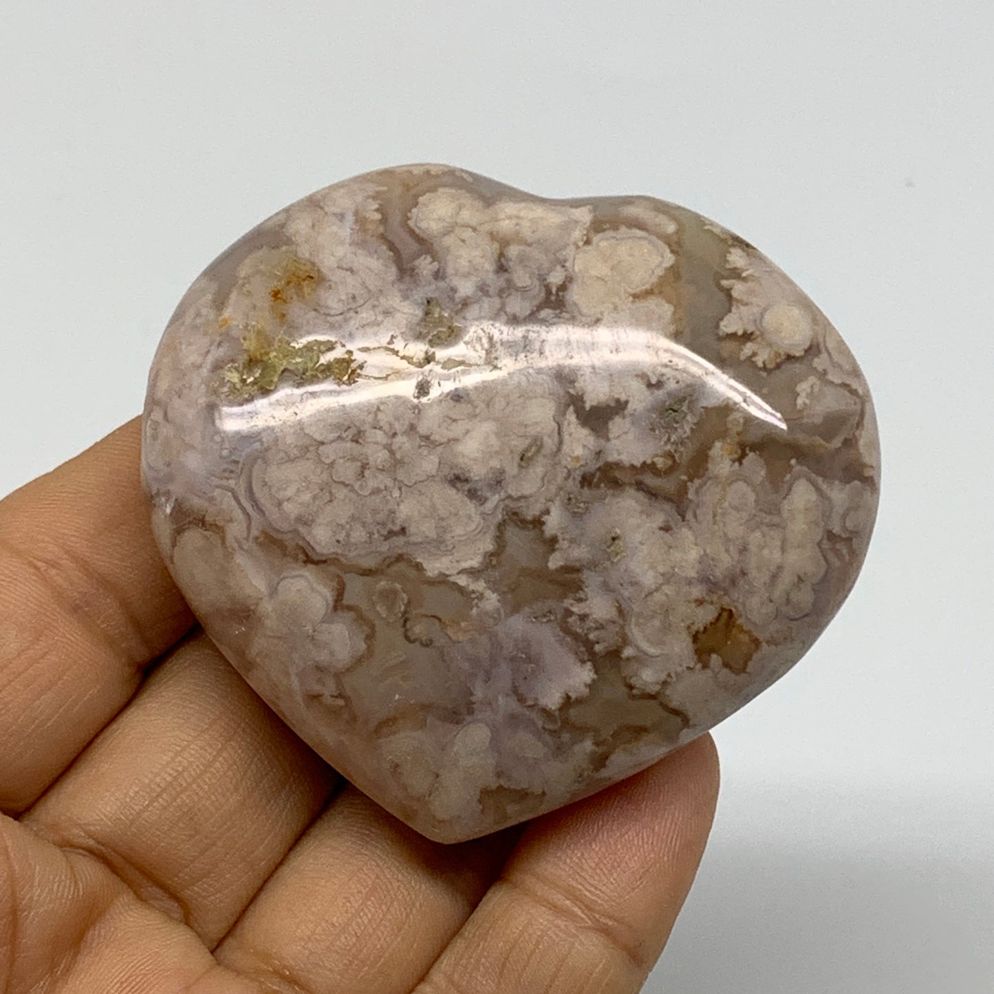 0.24 lbs, 2.2"x2.4"x0.9", Cherry Blossom Flower Agate Heart Crystal, B37126