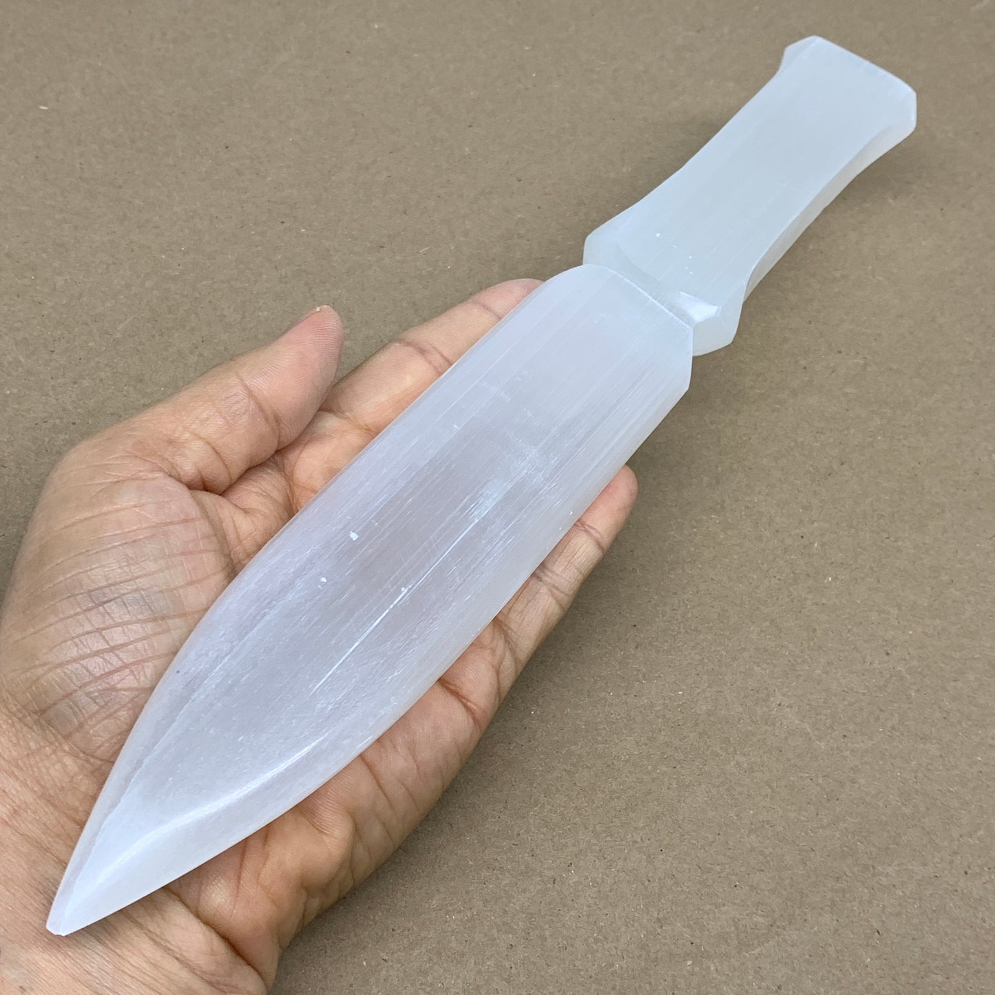 320g, 11.5"x1.6"x0.7", Natural Selenite Crystal Dagger (Satin Spar), B36226