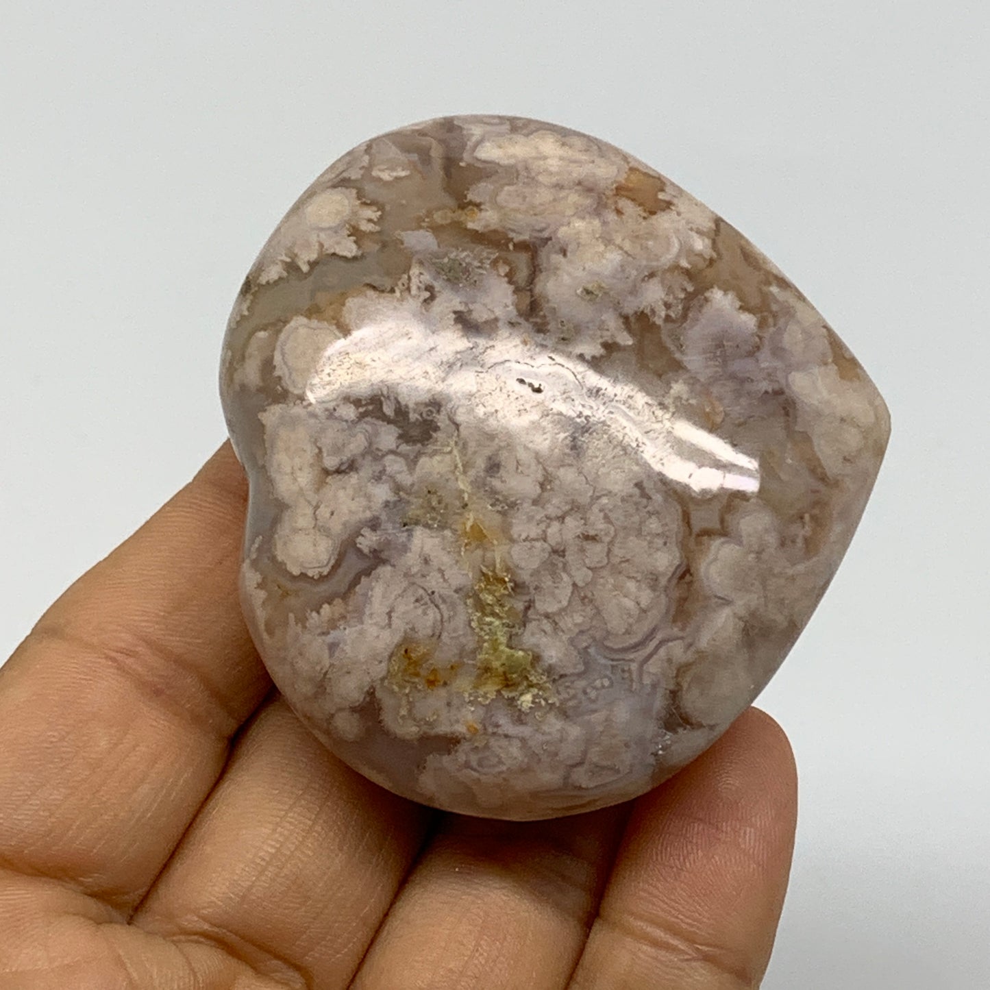 0.24 lbs, 2.2"x2.4"x0.9", Cherry Blossom Flower Agate Heart Crystal, B37126