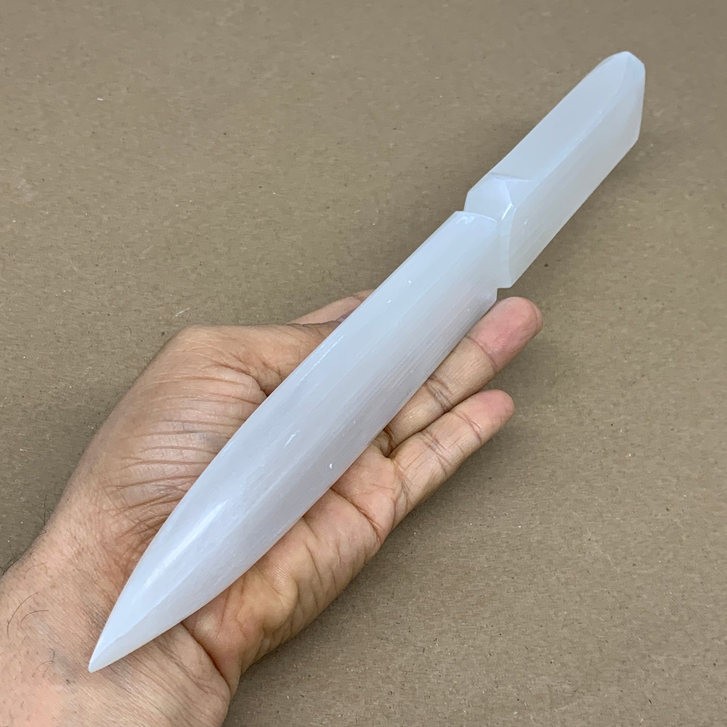 320g, 11.5"x1.6"x0.7", Natural Selenite Crystal Dagger (Satin Spar), B36226
