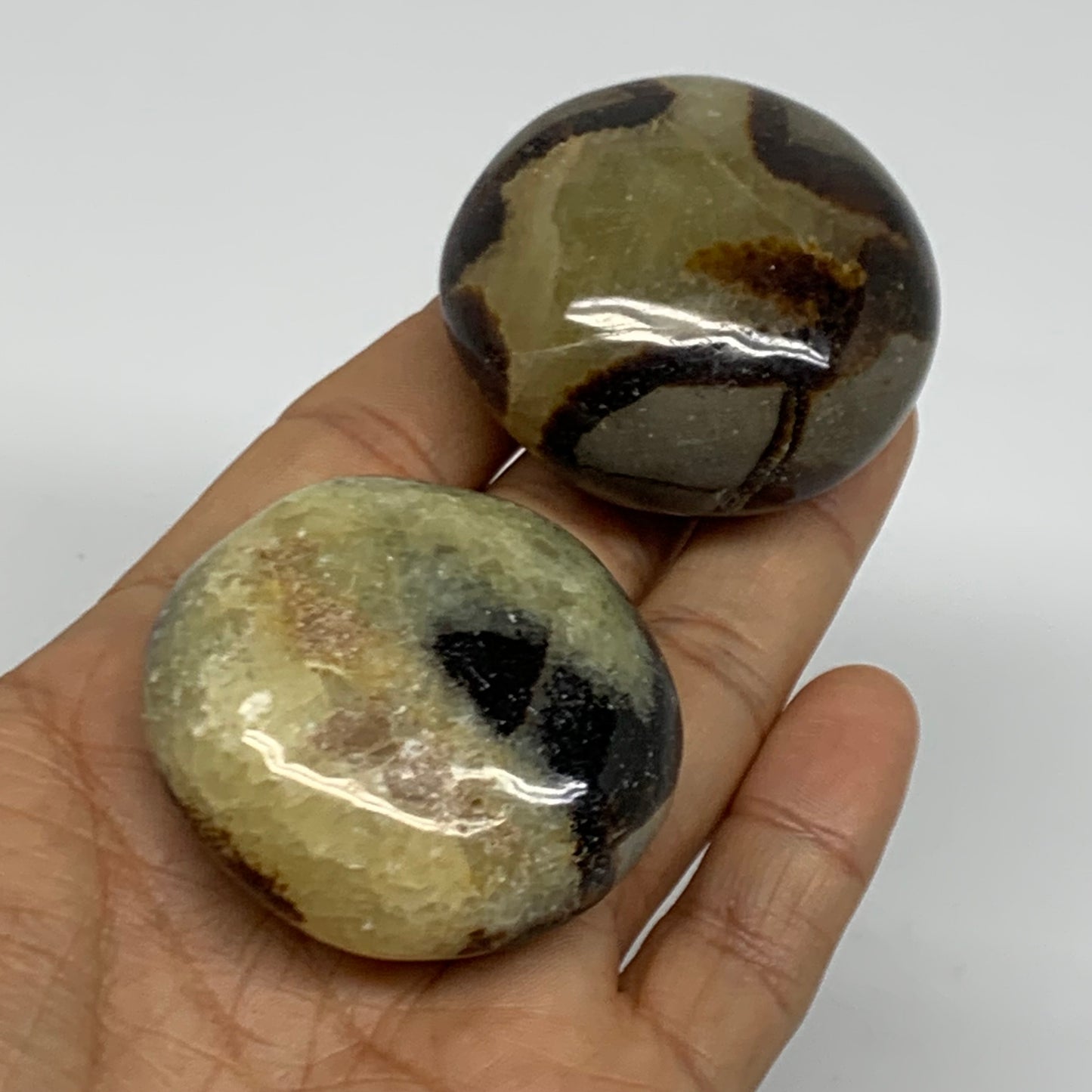 155.5g,1.8"-1.8", 2pcs, Septarian Nodule Palm-Stone Polished Crystal, B37962