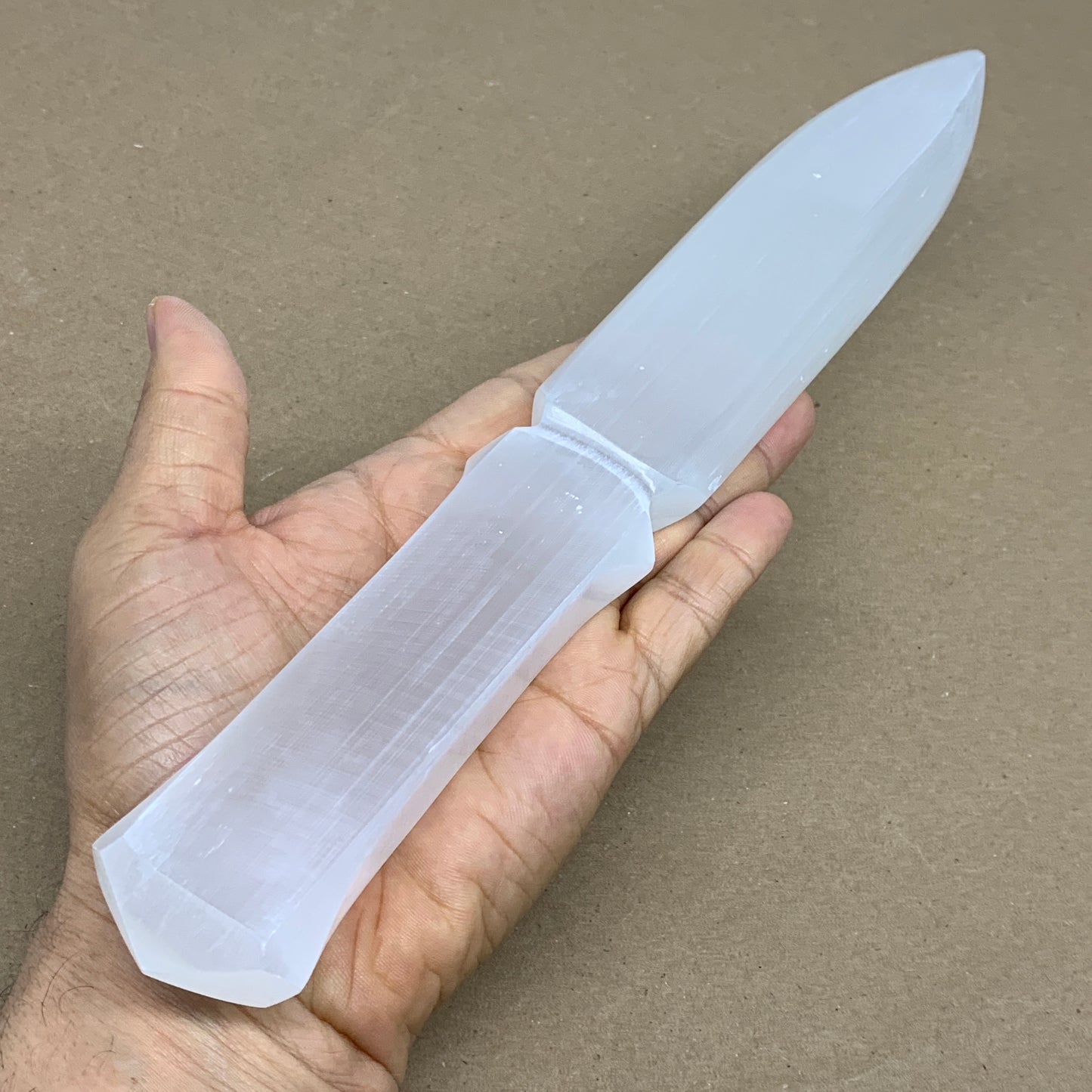320g, 11.5"x1.6"x0.7", Natural Selenite Crystal Dagger (Satin Spar), B36226