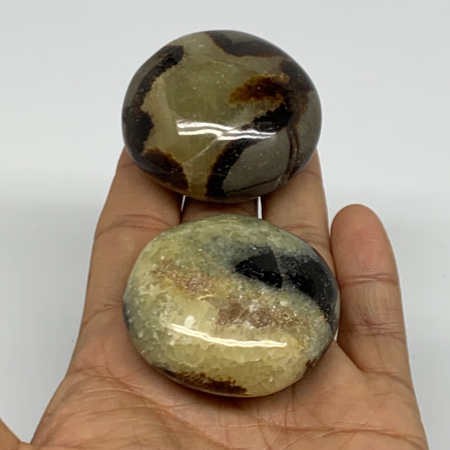 155.5g,1.8"-1.8", 2pcs, Septarian Nodule Palm-Stone Polished Crystal, B37962
