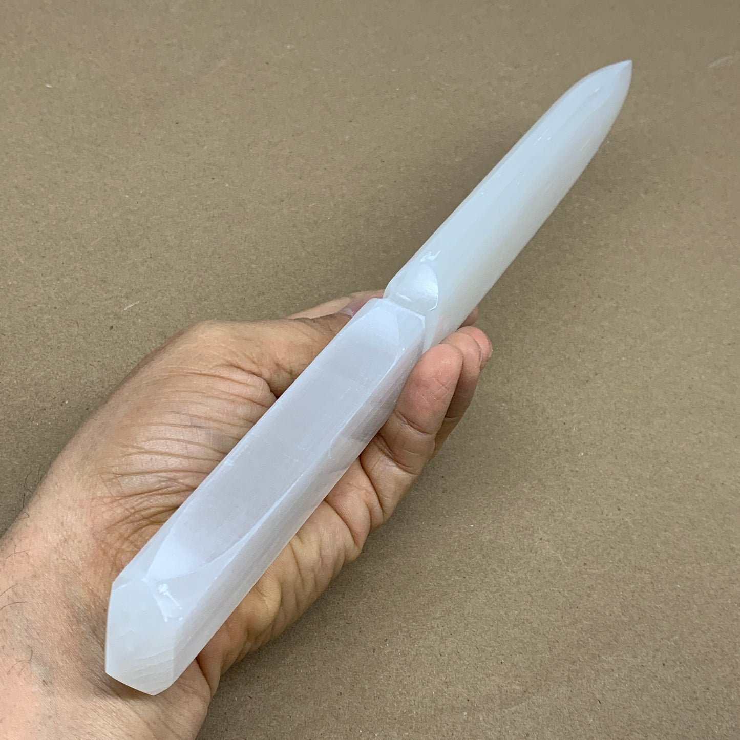 320g, 11.5"x1.6"x0.7", Natural Selenite Crystal Dagger (Satin Spar), B36226