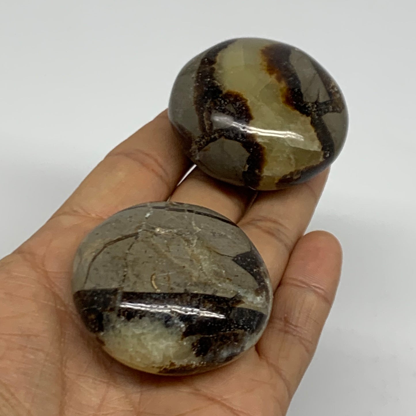 155.5g,1.8"-1.8", 2pcs, Septarian Nodule Palm-Stone Polished Crystal, B37962