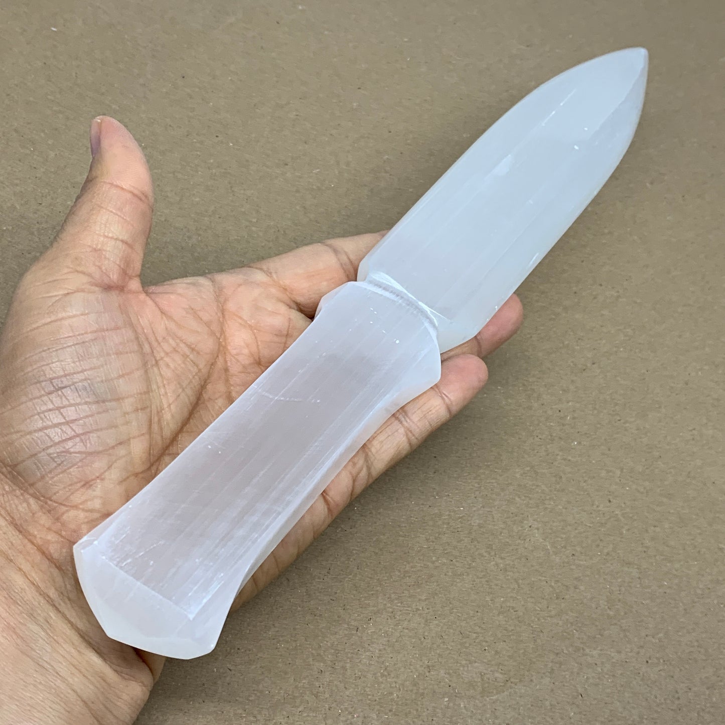 320g, 11.5"x1.6"x0.7", Natural Selenite Crystal Dagger (Satin Spar), B36226