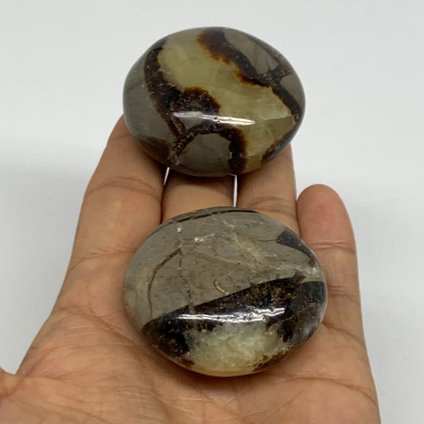 155.5g,1.8"-1.8", 2pcs, Septarian Nodule Palm-Stone Polished Crystal, B37962