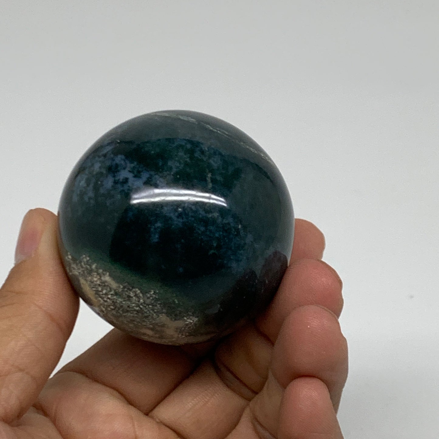 174.7g, 2"(50mm), Natural Moss Agate Sphere Ball Gemstone @India,B34921