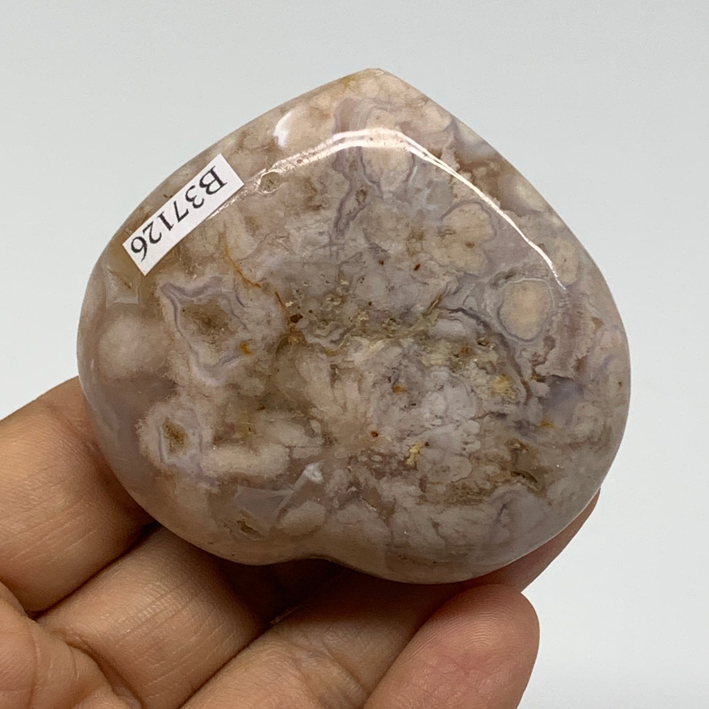 0.24 lbs, 2.2"x2.4"x0.9", Cherry Blossom Flower Agate Heart Crystal, B37126
