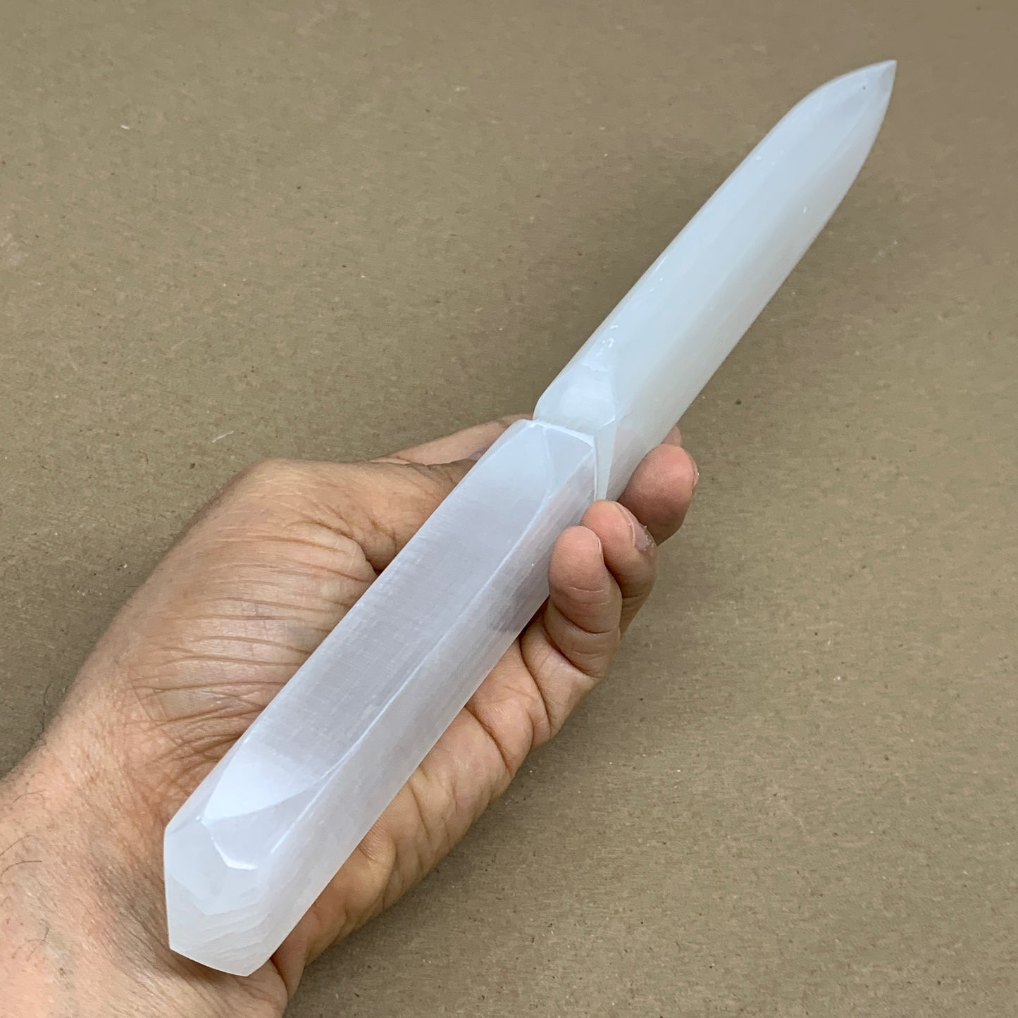 320g, 11.5"x1.6"x0.7", Natural Selenite Crystal Dagger (Satin Spar), B36226