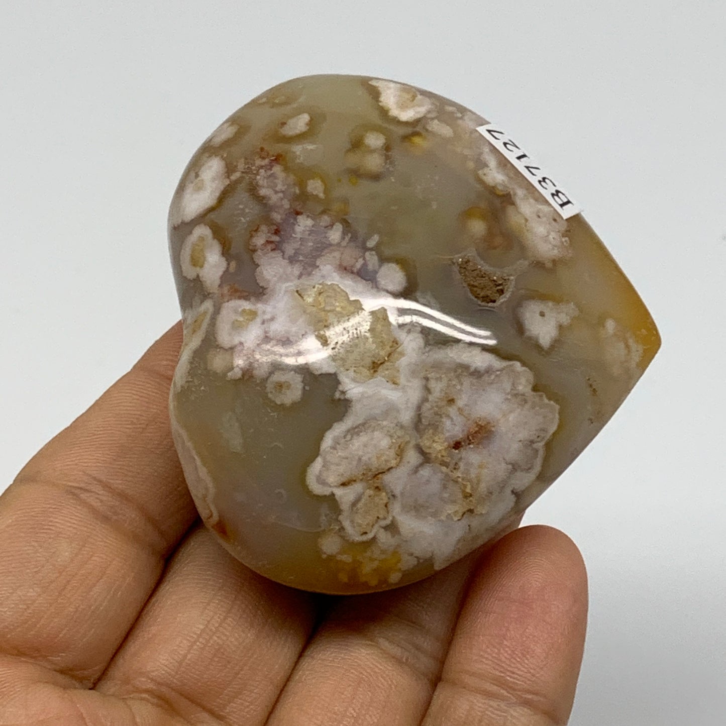 0.25 lbs, 2.2"x2.4"x1.1", Cherry Blossom Flower Agate Heart Crystal, B37127