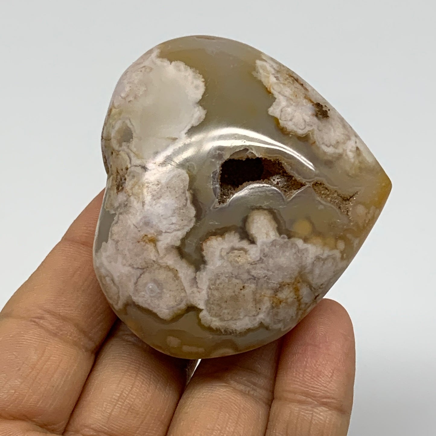 0.25 lbs, 2.2"x2.4"x1.1", Cherry Blossom Flower Agate Heart Crystal, B37127