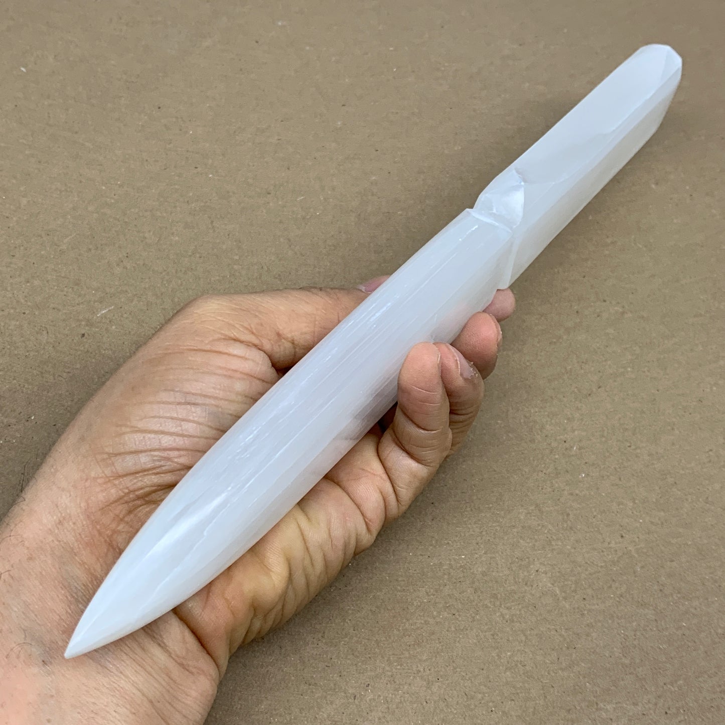 317g, 11.5"x1.6"x0.7", Natural Selenite Crystal Dagger (Satin Spar), B36227