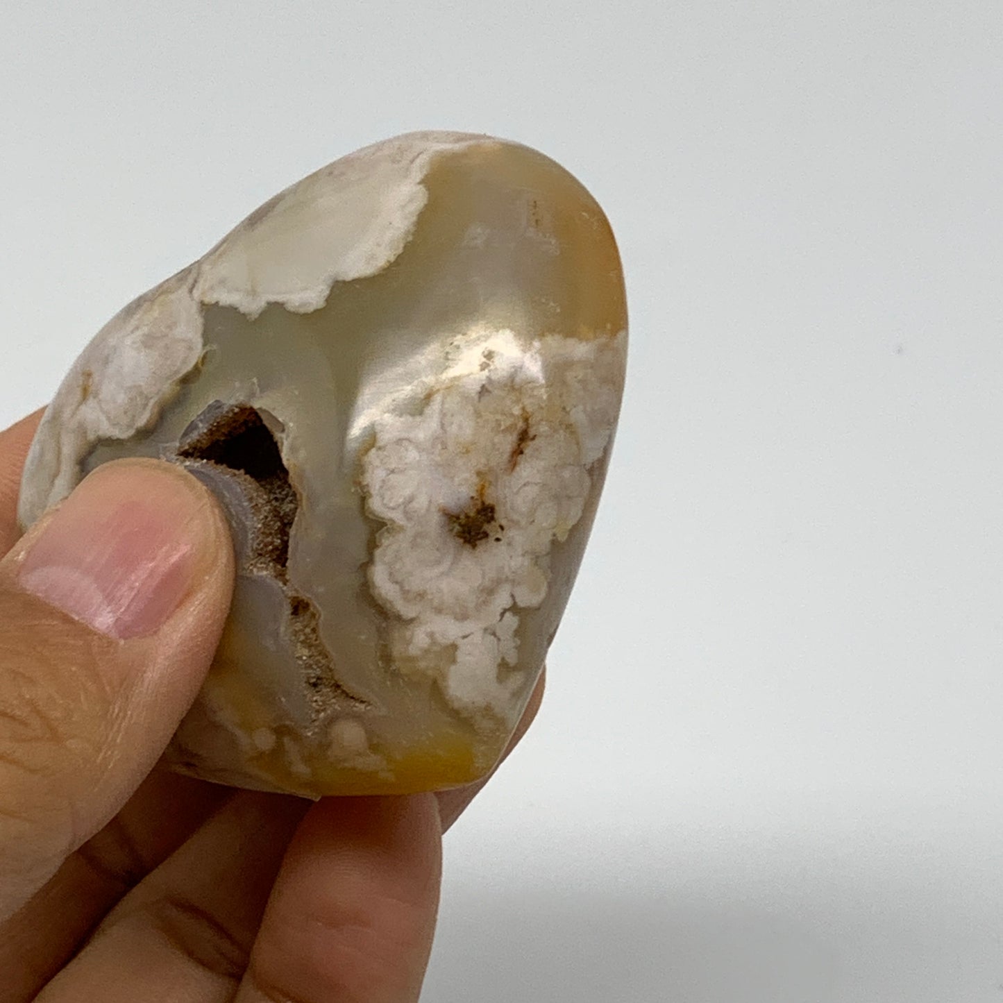 0.25 lbs, 2.2"x2.4"x1.1", Cherry Blossom Flower Agate Heart Crystal, B37127