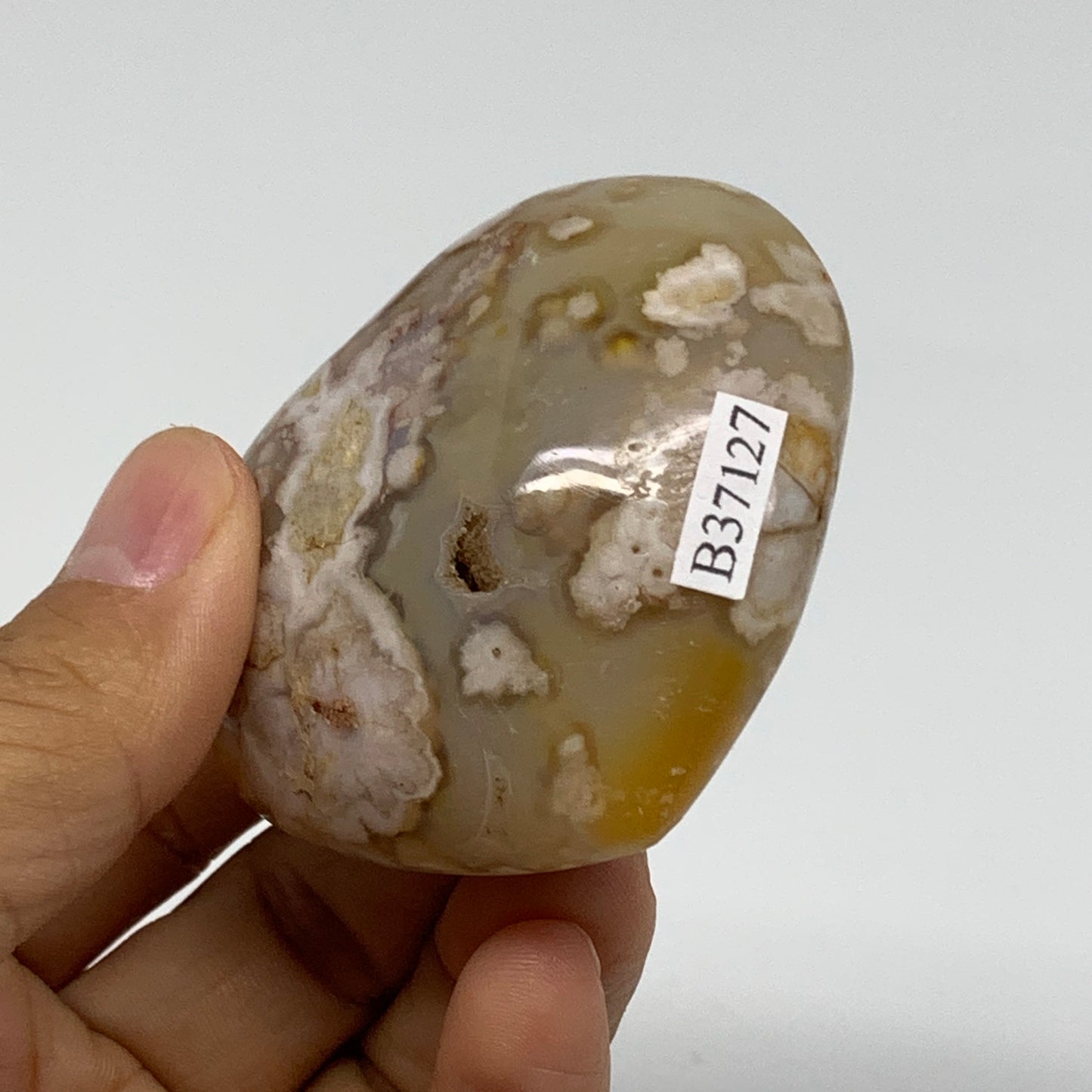 0.25 lbs, 2.2"x2.4"x1.1", Cherry Blossom Flower Agate Heart Crystal, B37127