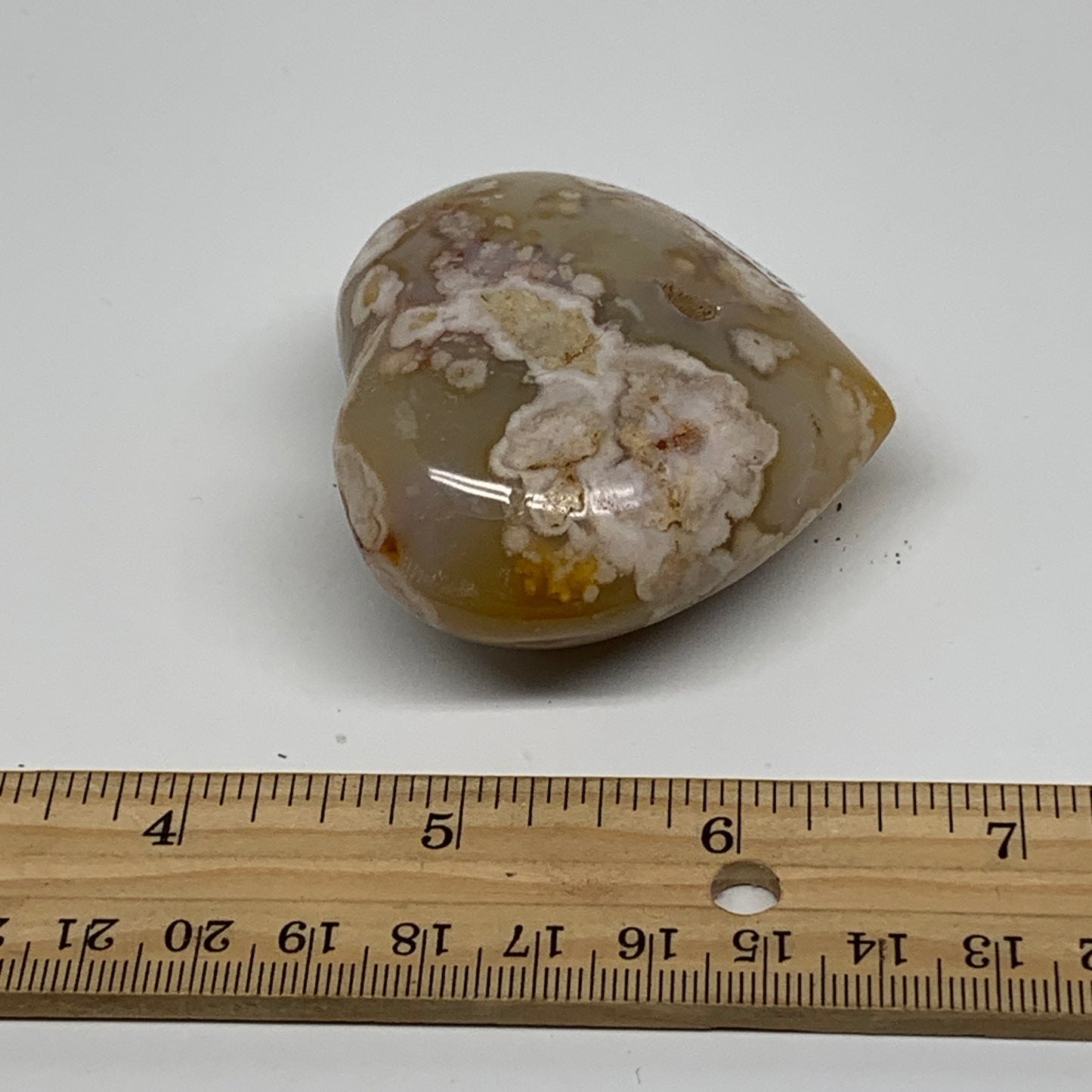 0.25 lbs, 2.2"x2.4"x1.1", Cherry Blossom Flower Agate Heart Crystal, B37127