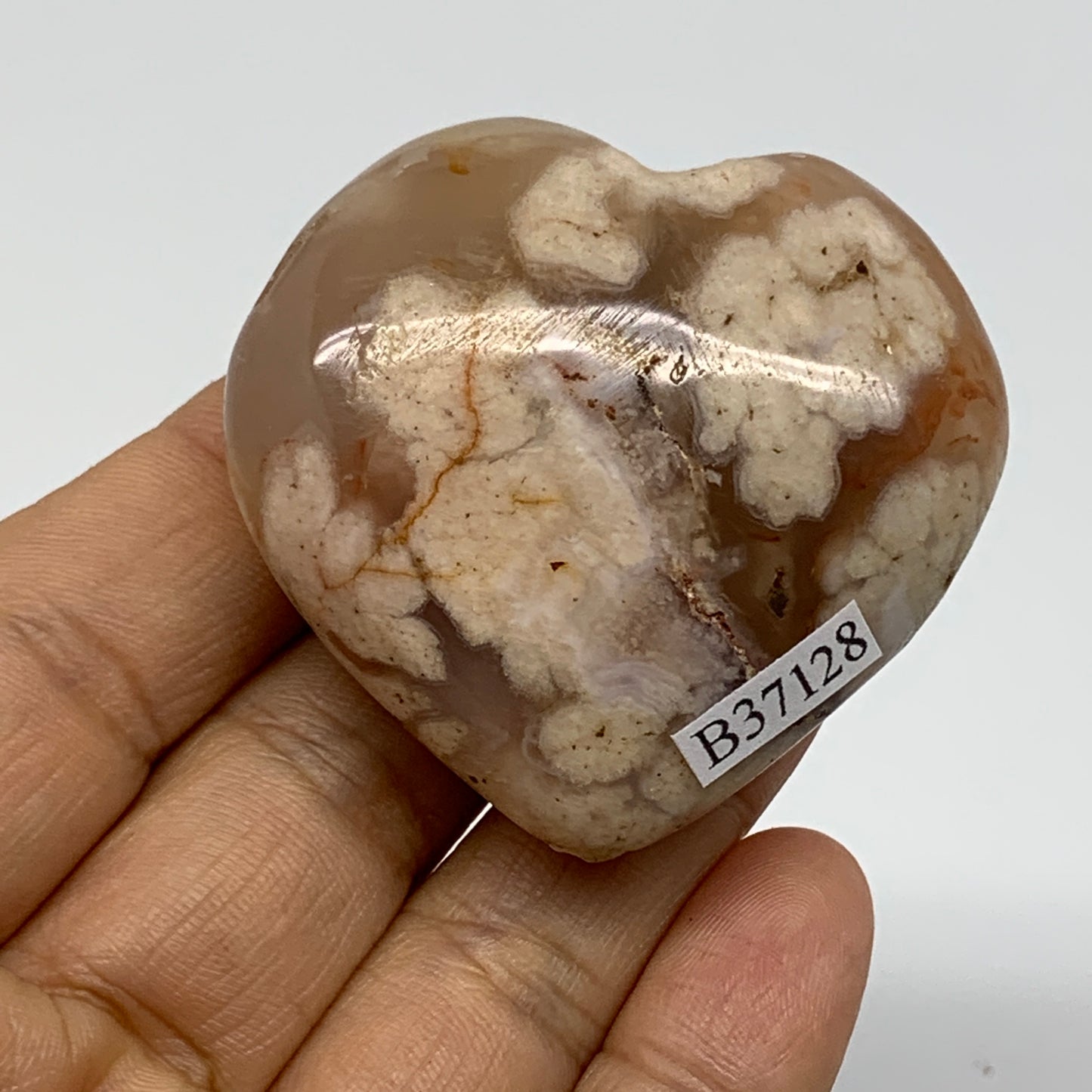 0.16 lbs, 1.9"x2"x0.9", Cherry Blossom Flower Agate Heart Crystal, B37128