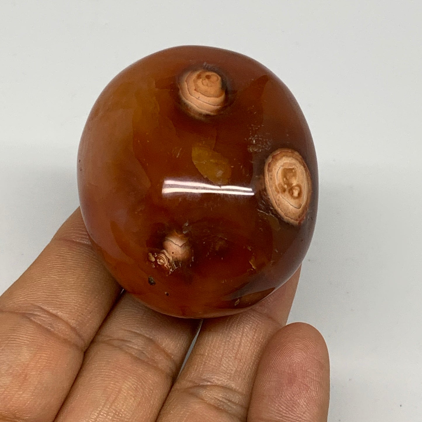 122.8g, 2.1"x1.8"x1.4", Red Carnelian Palm-Stone Gem Crystal Polished, B28447