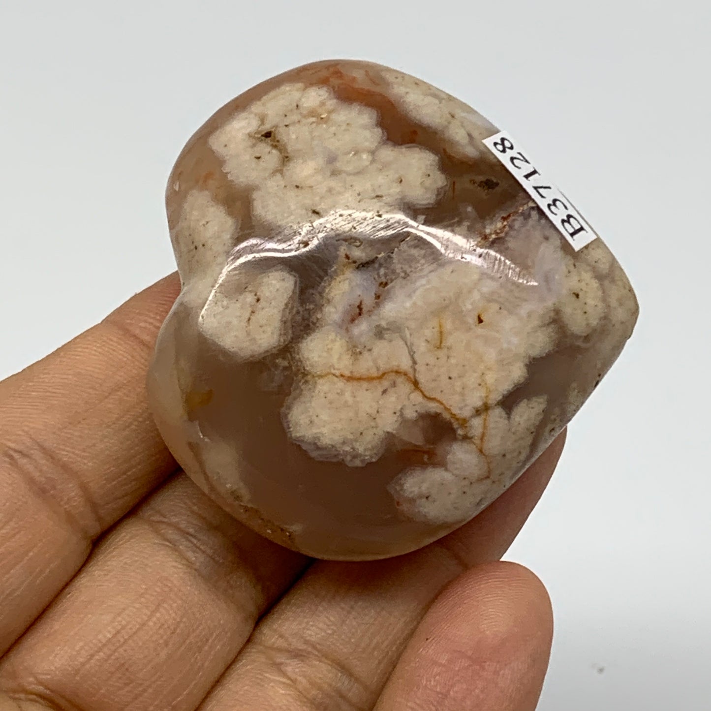 0.16 lbs, 1.9"x2"x0.9", Cherry Blossom Flower Agate Heart Crystal, B37128
