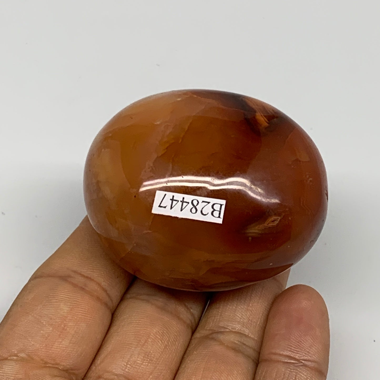 122.8g, 2.1"x1.8"x1.4", Red Carnelian Palm-Stone Gem Crystal Polished, B28447