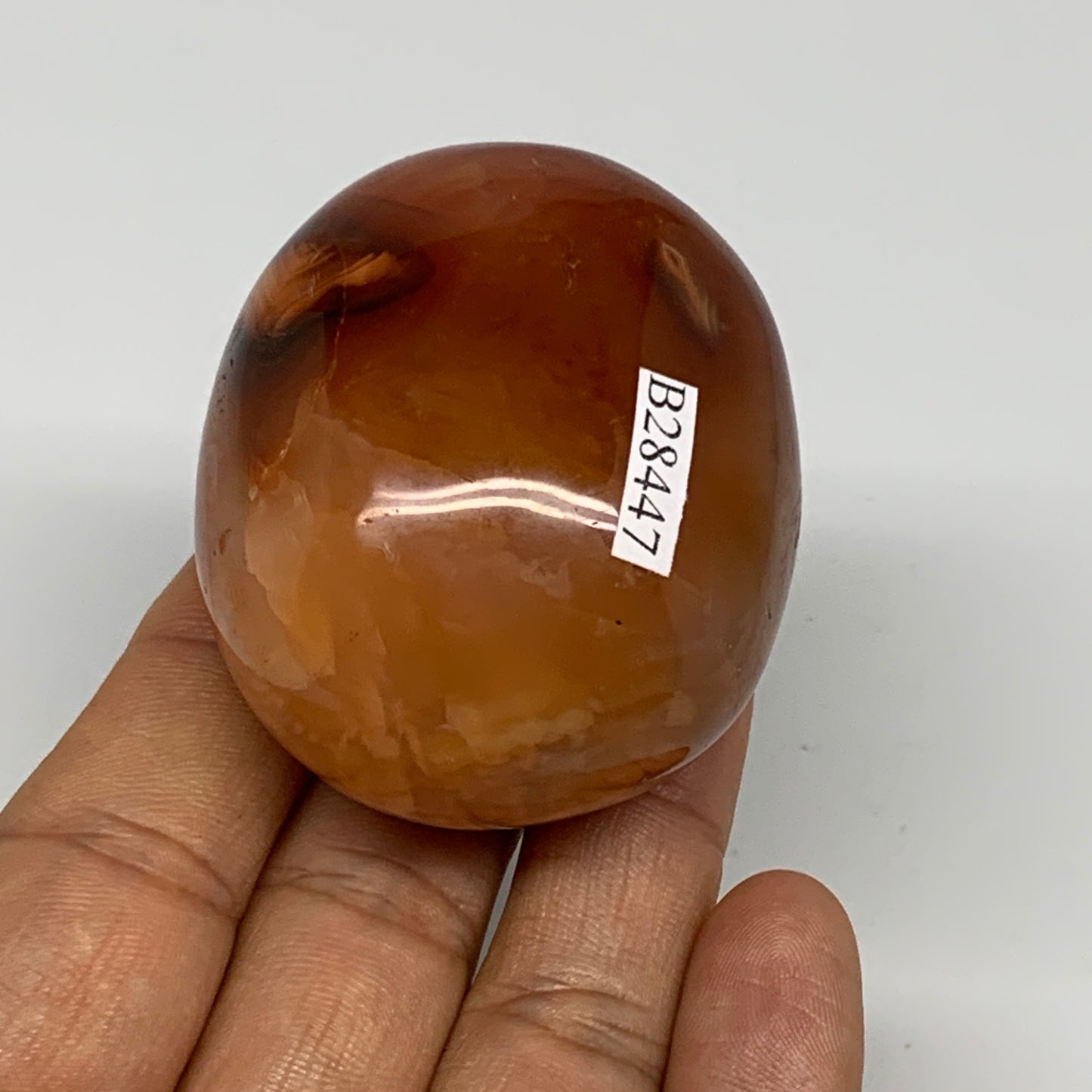 122.8g, 2.1"x1.8"x1.4", Red Carnelian Palm-Stone Gem Crystal Polished, B28447